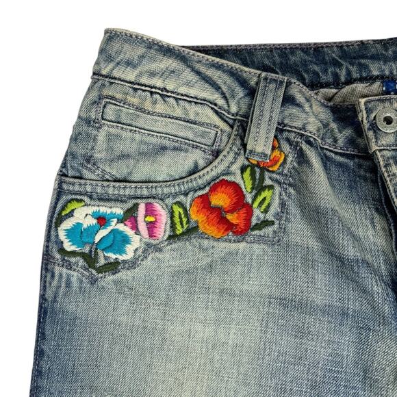 Antik Denim Floral Embroidered Jean Shorts 30 Cutoffs Distressed Boho Hippie - Picture 5 of 8